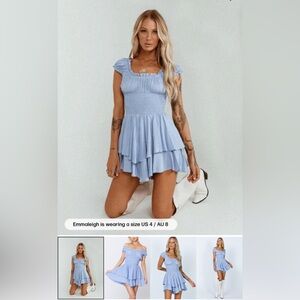 Princess Polly Love Galore Off Shoulder Romper Dress Size 8 Blue